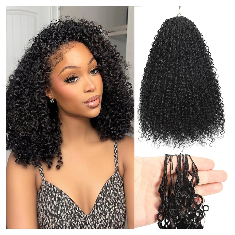 New Kinky Curly crochet human hair in natural black — original styling and strand views