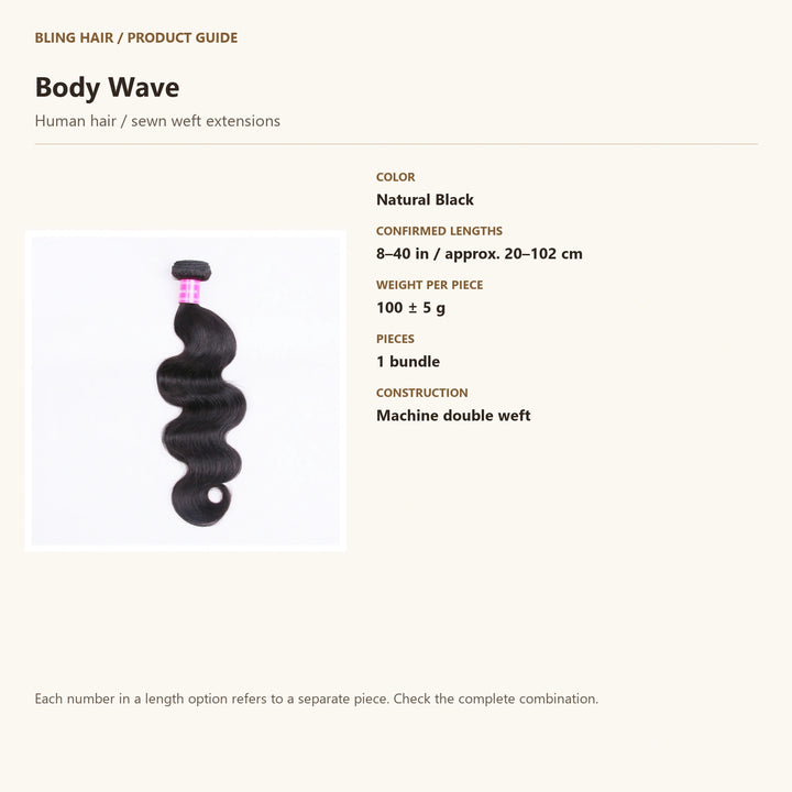 Human hair / sewn weft extensions — product specification guide