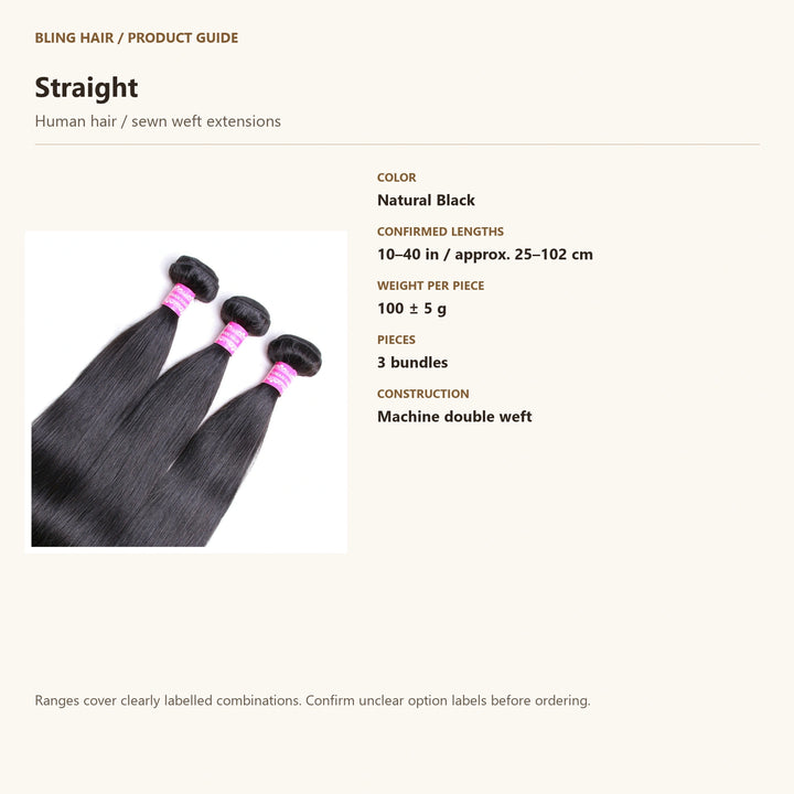 Human hair / sewn weft extensions — product specification guide