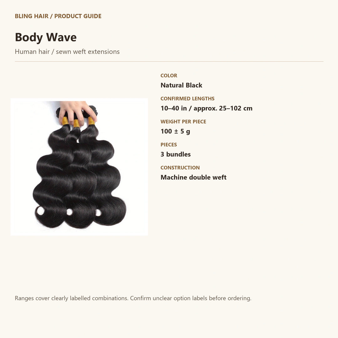 Human hair / sewn weft extensions — product specification guide