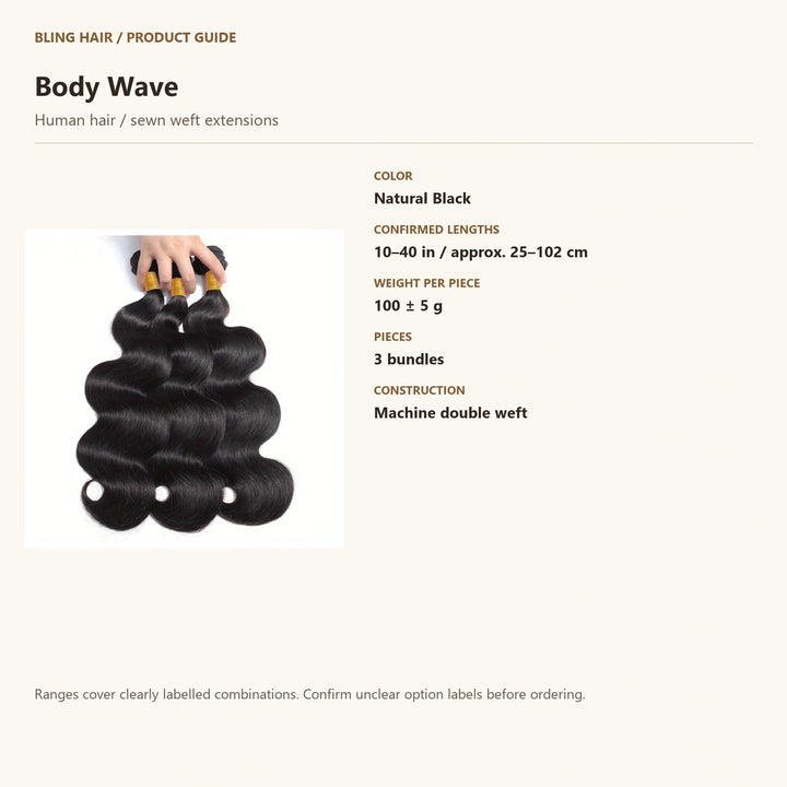 Human hair / sewn weft extensions — product specification guide