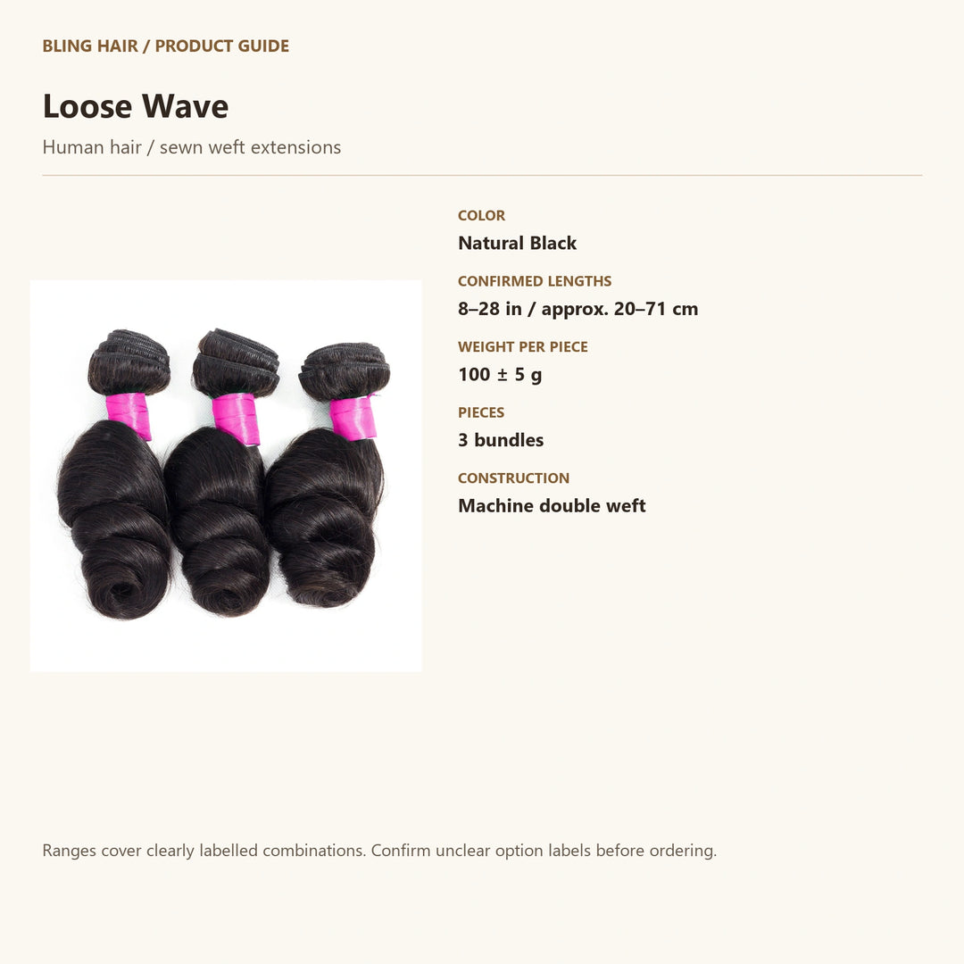 Human hair / sewn weft extensions — product specification guide