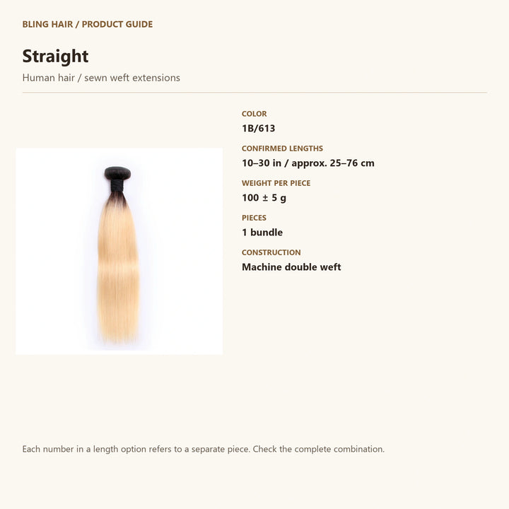 Human hair / sewn weft extensions — product specification guide