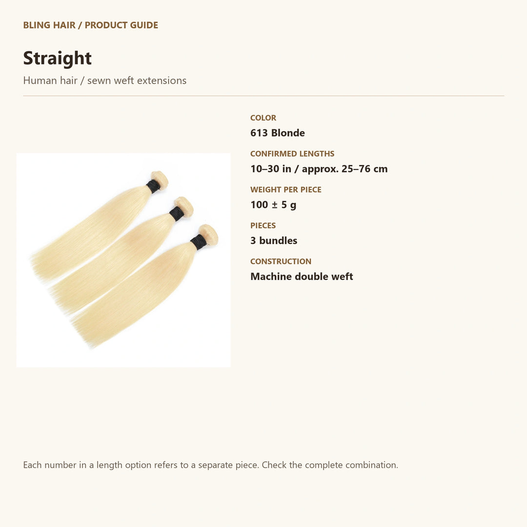 Human hair / sewn weft extensions — product specification guide