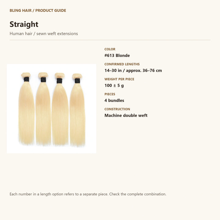 Human hair / sewn weft extensions — product specification guide