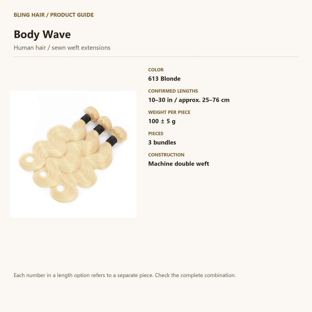 Human hair / sewn weft extensions — product specification guide