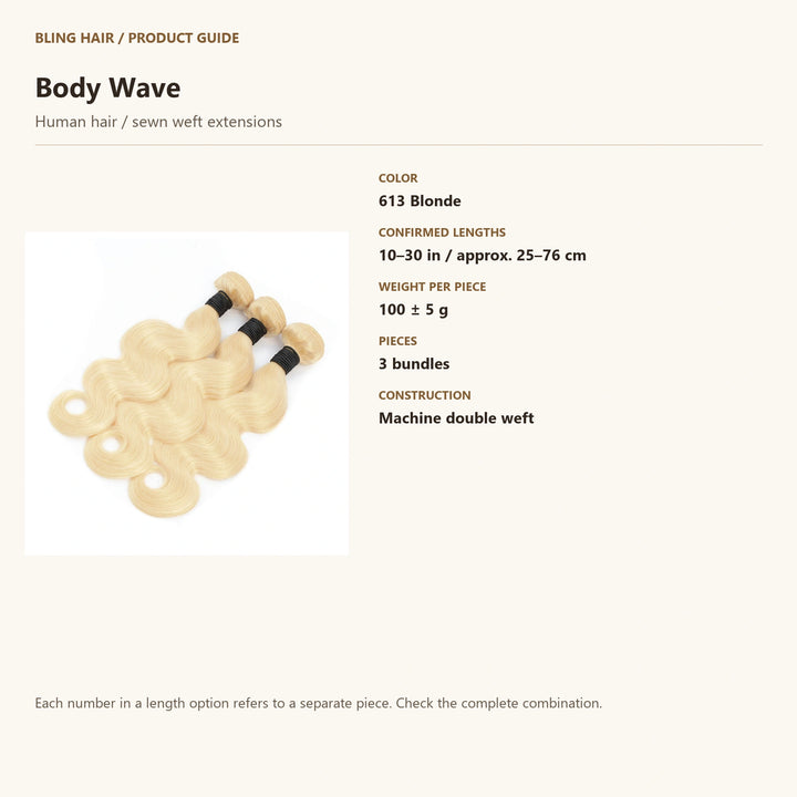 Human hair / sewn weft extensions — product specification guide