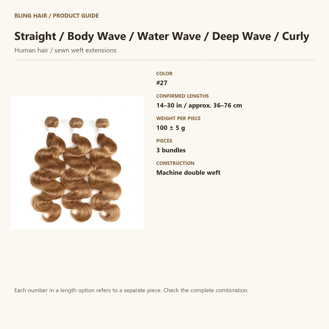 Human hair / sewn weft extensions — product specification guide