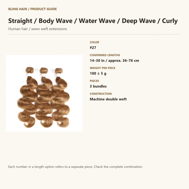 Human hair / sewn weft extensions — product specification guide