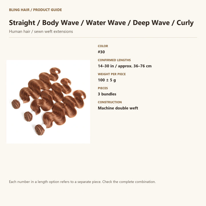 Human hair / sewn weft extensions — product specification guide