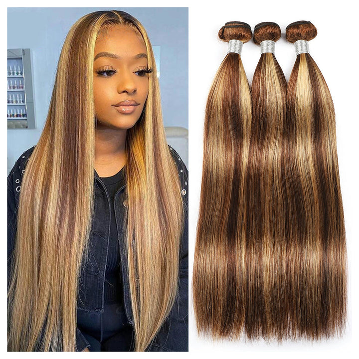 Straight / Body Wave P4/27 brown with blonde highlights — gallery 03