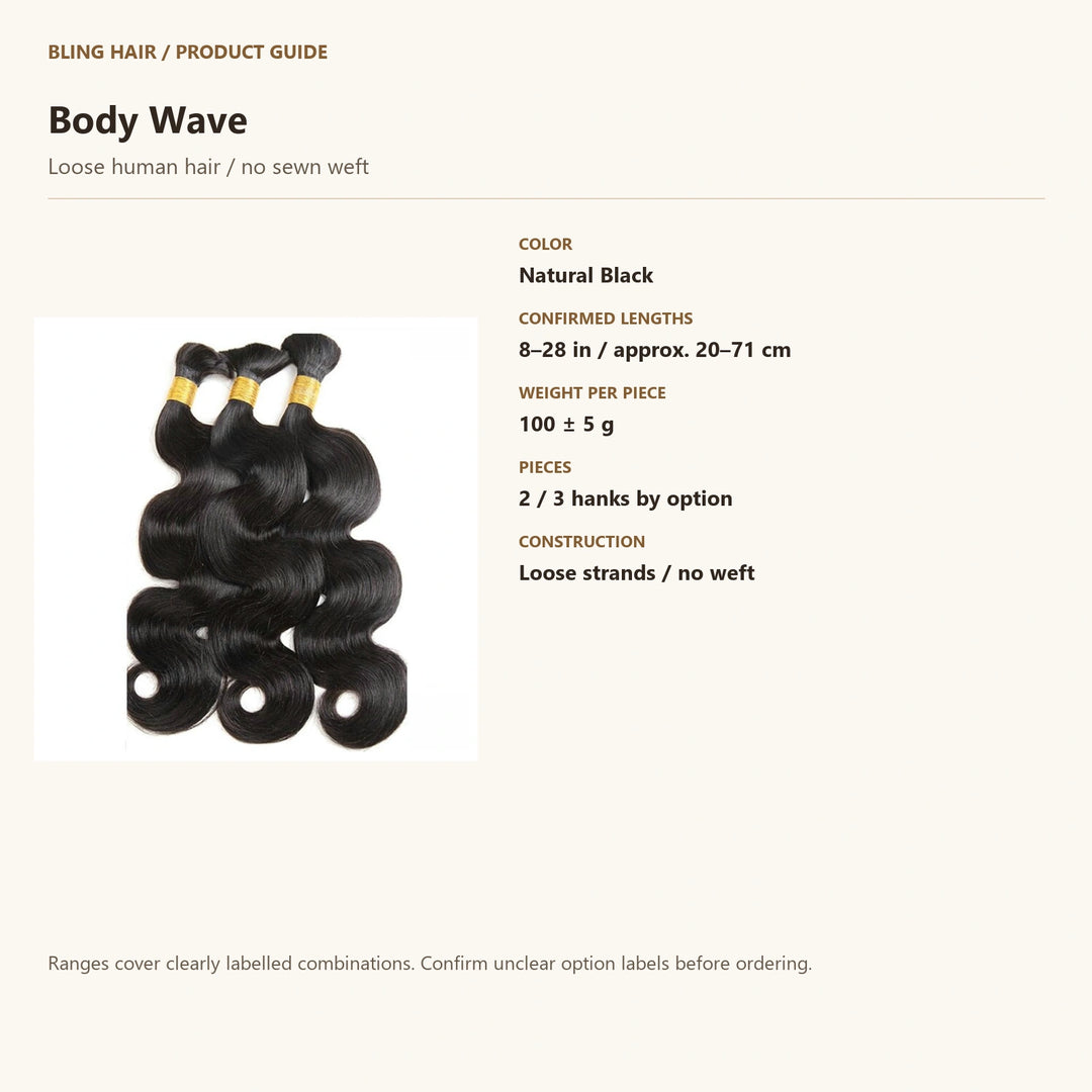 Loose human hair / no sewn weft — product specification guide
