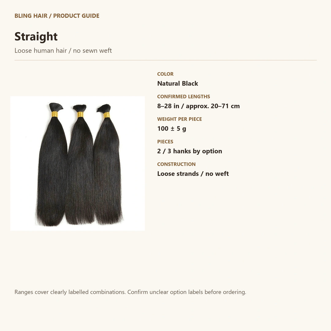 Loose human hair / no sewn weft — product specification guide