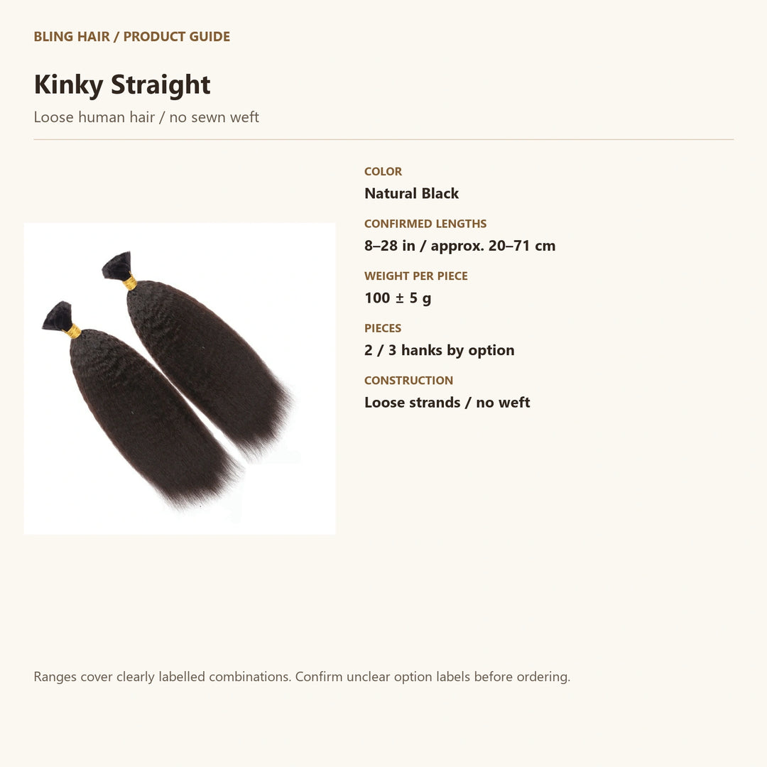 Loose human hair / no sewn weft — product specification guide
