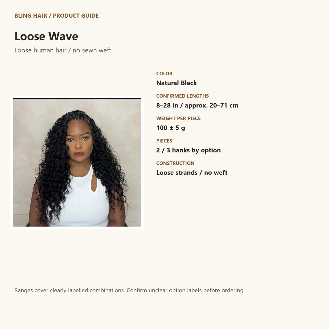 Loose human hair / no sewn weft — product specification guide