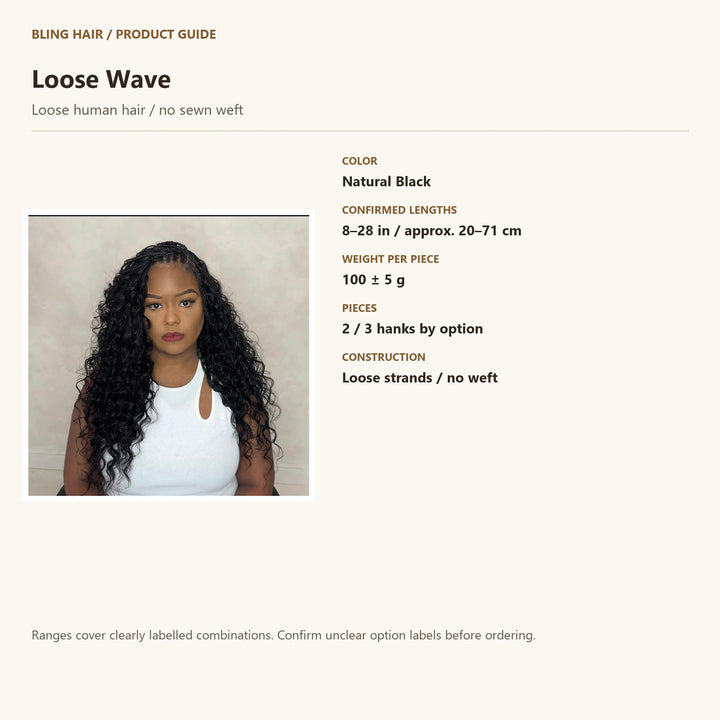 Loose human hair / no sewn weft — product specification guide