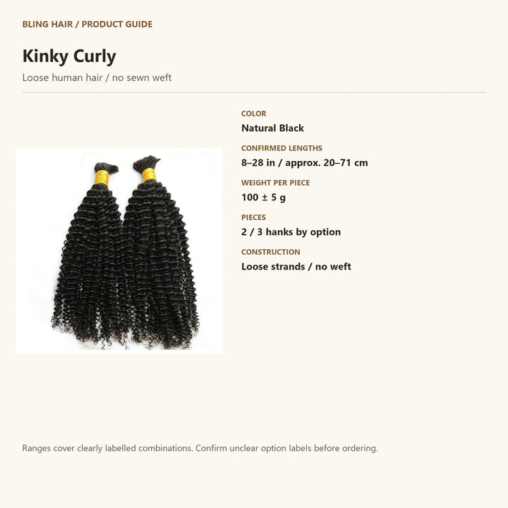 Loose human hair / no sewn weft — product specification guide