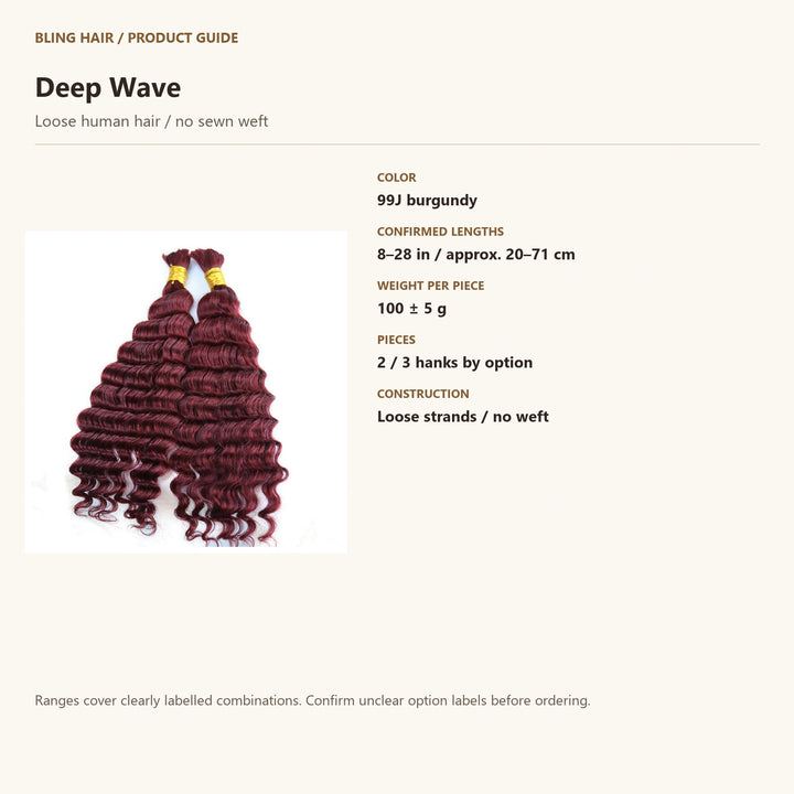 Loose human hair / no sewn weft — product specification guide