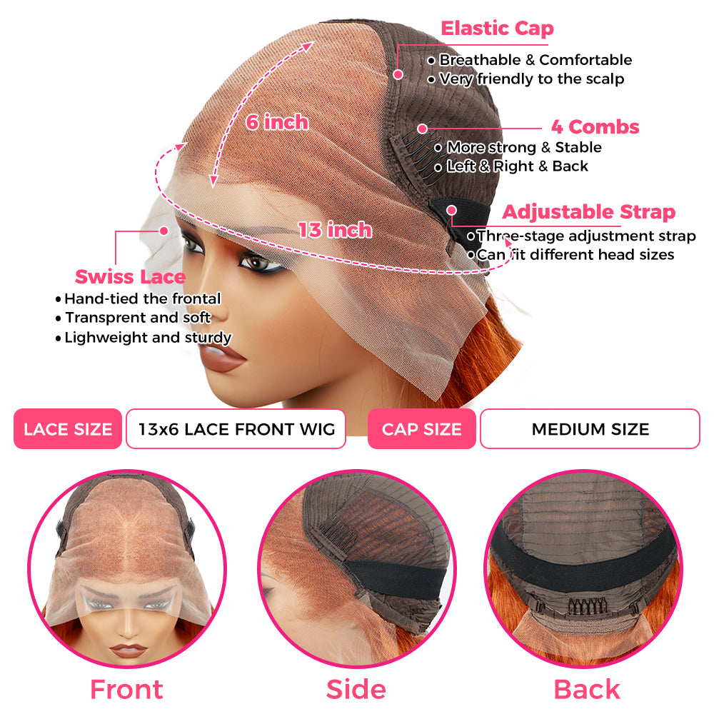 Ginger Orange Kinky Curly Colored Lace Front Human Hair Wigs