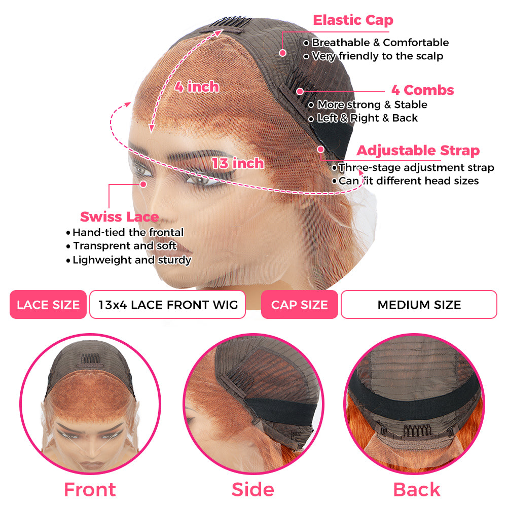 Ginger Wig Brazilian Human Hair Bob Wigs Straight 13x4 Lace Front Human Hair Wigs