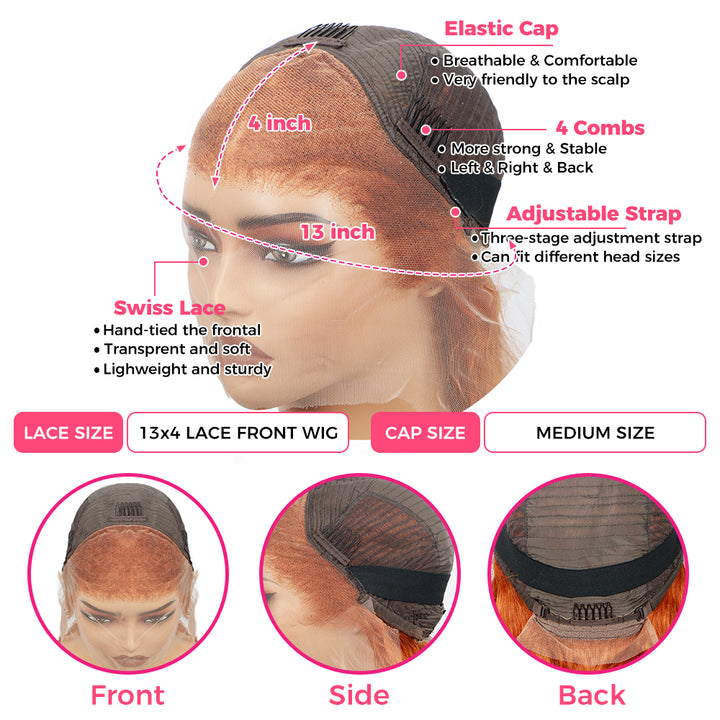 Ginger Wig Brazilian Human Hair Bob Wigs Straight 13x4 Lace Front Human Hair Wigs