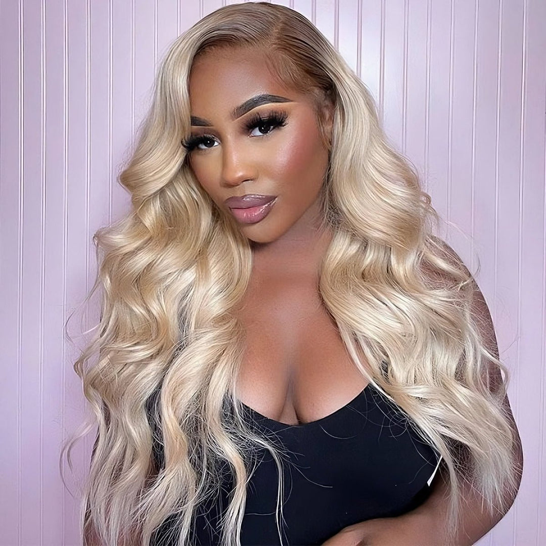 Body Wave Brown Roots 613 Blonde 13x4 Lace Front Human Hair Wig