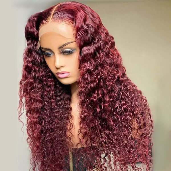 99J Burgundy Deep Wave Wig Beautiful Crimp Wave Lace Front Human Hair Wigs