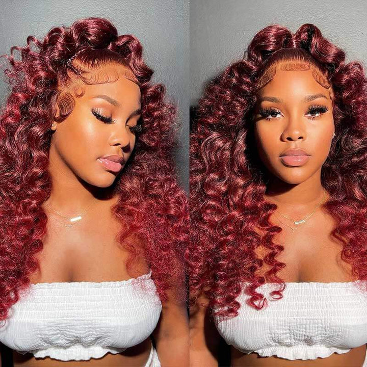 Burgundy Loose Deep Wave Lace Front Wig 99j Red Colore Hair Glueless Undetectable Hair Wig