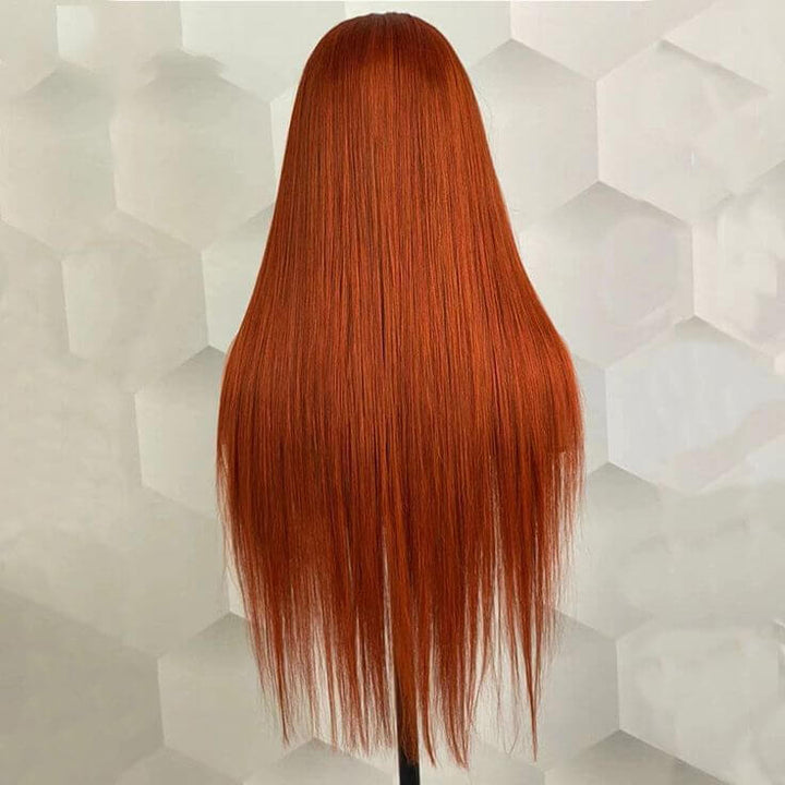 Burnt Orange Straight 13x4 Lace Front Straight Butterfly Haircut Ginger Wig Layered Hair