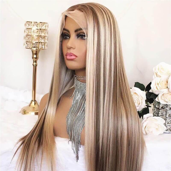 Champagne With Blonde Color Highlight Virgin Wigs Body Wave 13x4 Transparent Lace Wigs Bling Hair