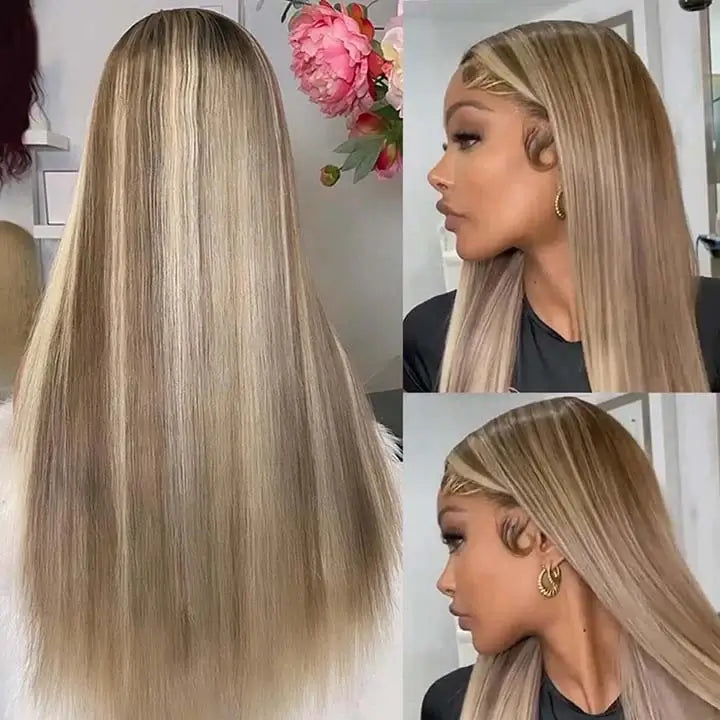 Customized Blonde Balayage on Brown Hair Transparent 13x4 &13x6 Lace Frontal Wig