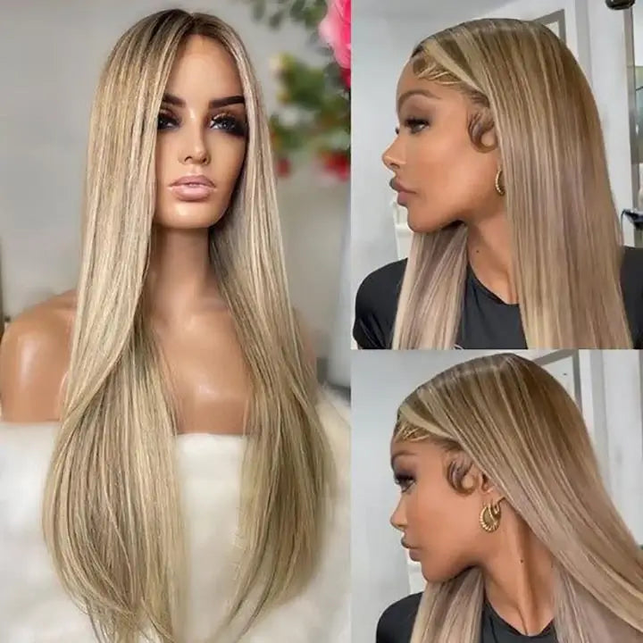 Customized Blonde Balayage on Brown Hair Transparent 13x4 &13x6 Lace Frontal Wig