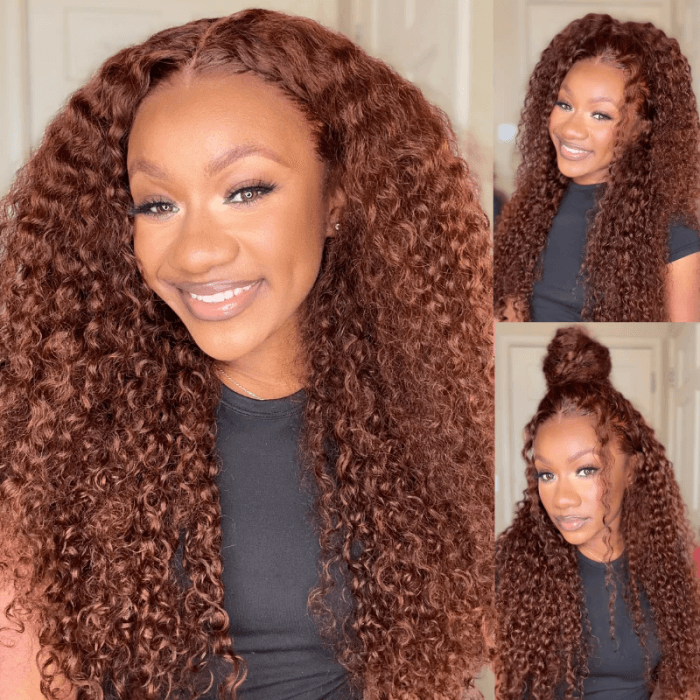 Reddish Brown Kinky Curly 6x4 Pre-Cut Breathable Cap Lace Front Human Hair Wig Easy to Wear
