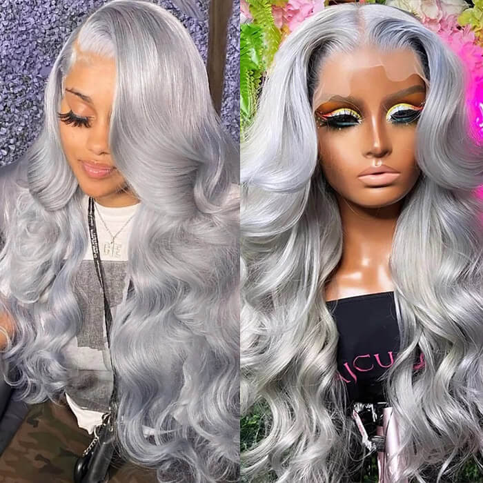 Silver Grey Body Wave HD Lace Frontal Human Brazilian Hair Colored Wigs For Women