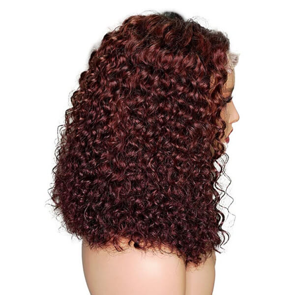 Curly Auburn Short Dark Reddish Brown Hair Glueless Bob Lace Wigs