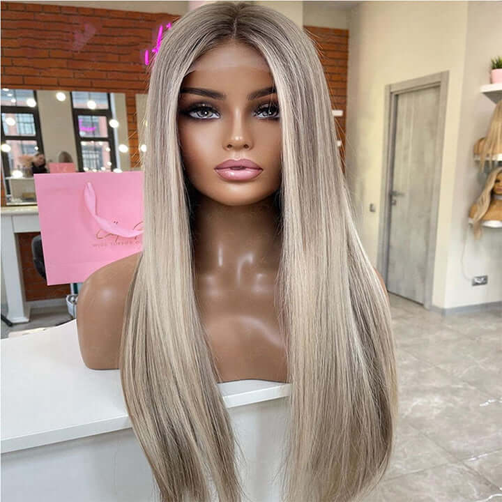 Balayage Highlight Brown Mix Blonde 613 Straight 13x4 Lace Front Wig Glueless 4x4 Lace Human Hair Wig