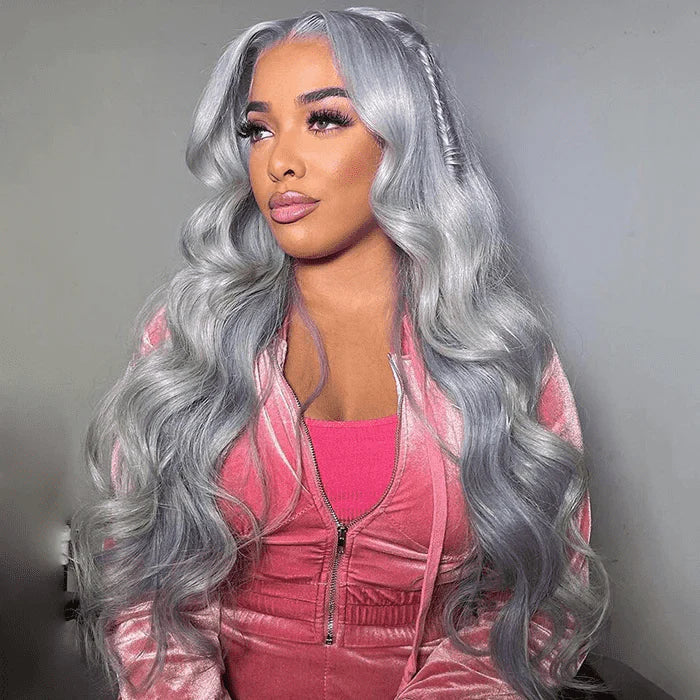 Silver Grey Body Wave HD Lace Frontal Human Brazilian Hair Colored Wigs For Women
