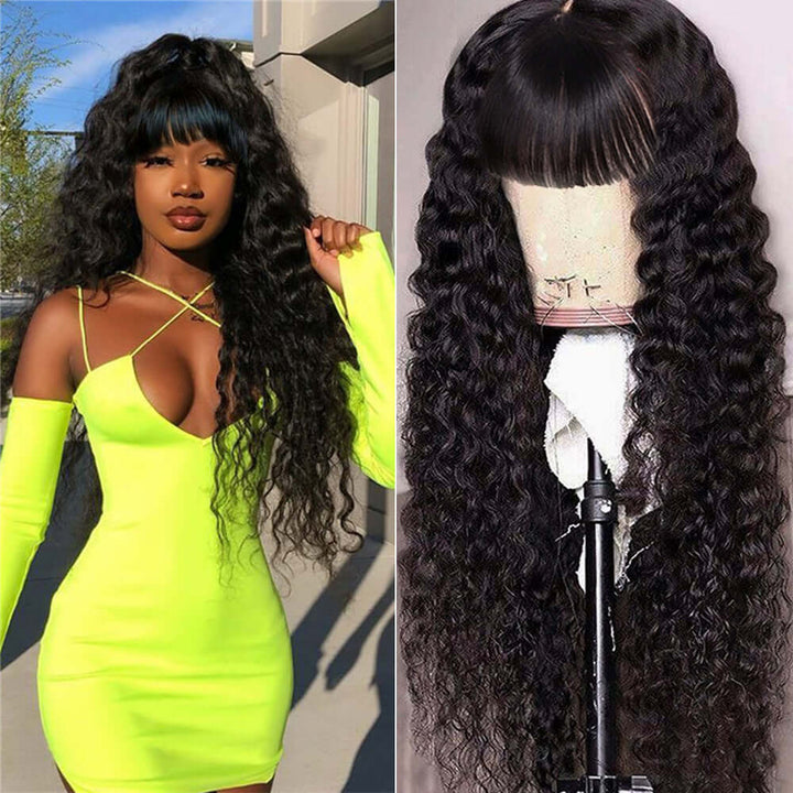 Long Curly Human Hair Wigs With Bangs--BlingHair