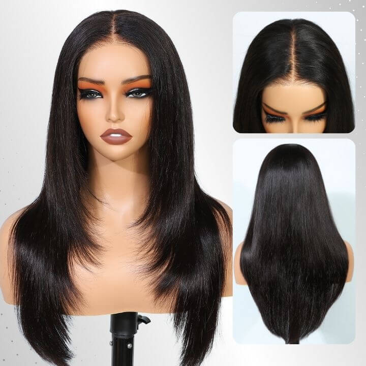 Inner Buckle Cute Straight 13x4 Lace Front Straight Butterfly Haircut Wig With Medium Length Layered Hair
