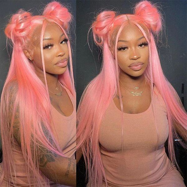 Light Pink Color Straight Lace Front Wig