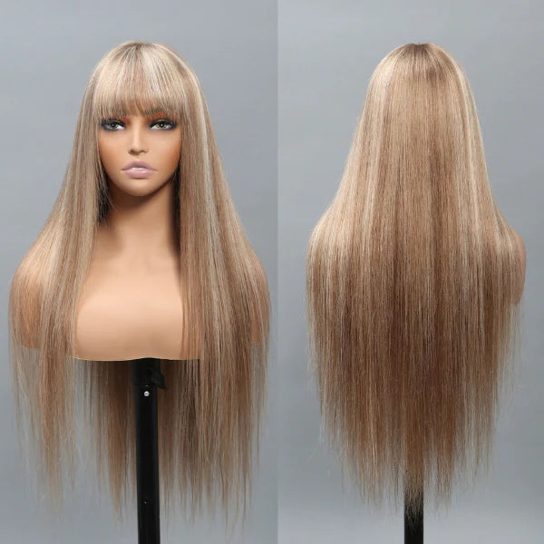 613 Highlights Wigs With Bangs Straight/Body Wave Glueless Human Hair Wigs