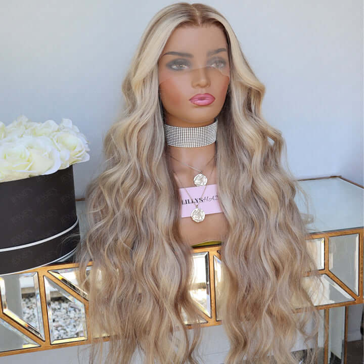Highlight Brown Mix Blonde 613 Hair Body Wave 13x4 Lace Front Wig 4x4 Lace Closure Human Hair Wig