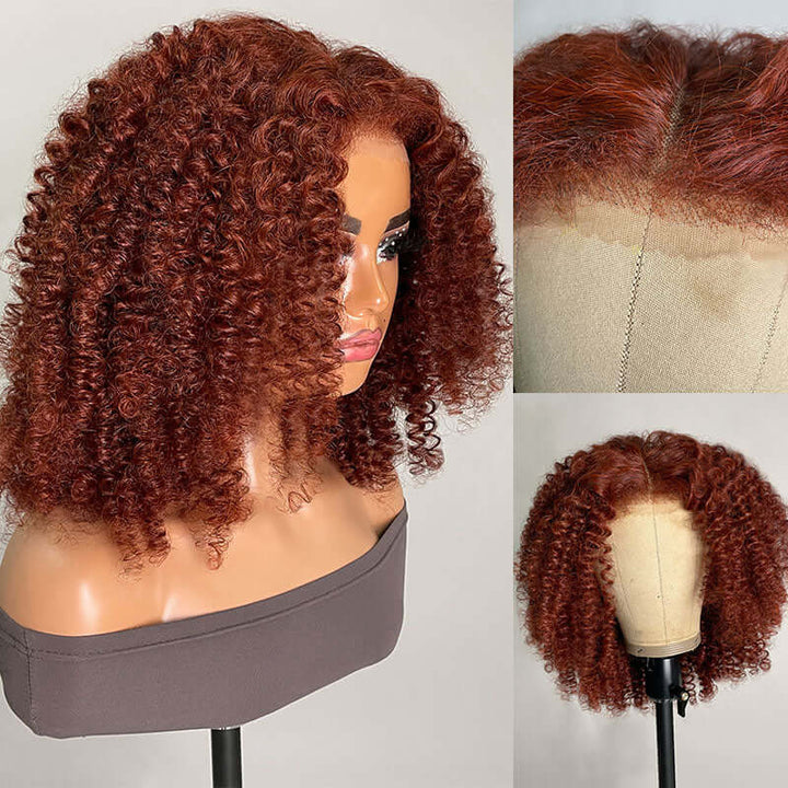 Pre-Cut 4C Afro Kinky Curly Wig Auburn Brown 13x4 Lace Frontal Air Wig