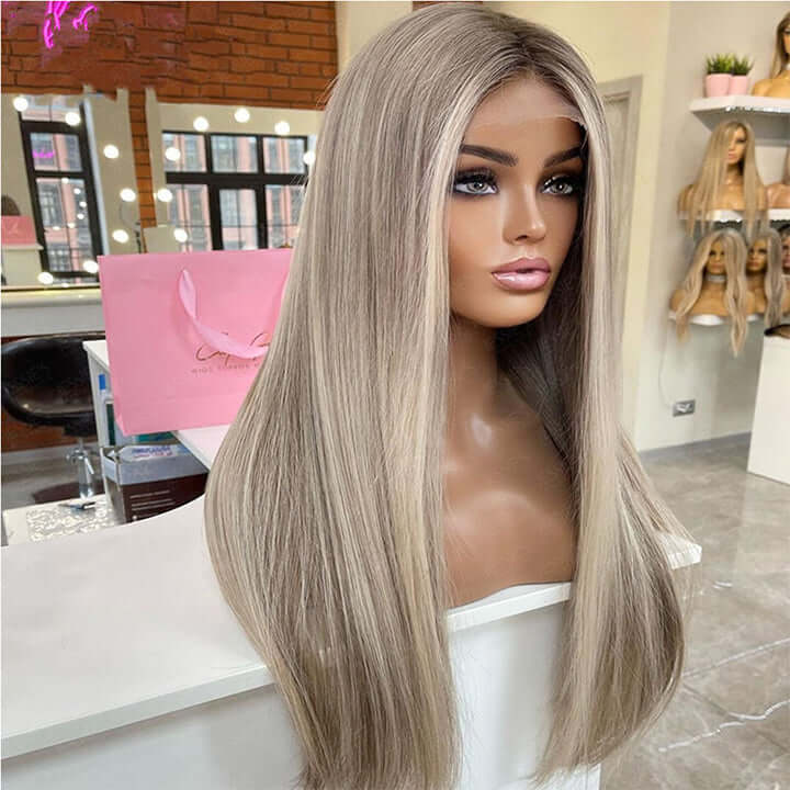 Balayage Highlight Brown Mix Blonde 613 Straight 13x4 Lace Front Wig Glueless 4x4 Lace Human Hair Wig