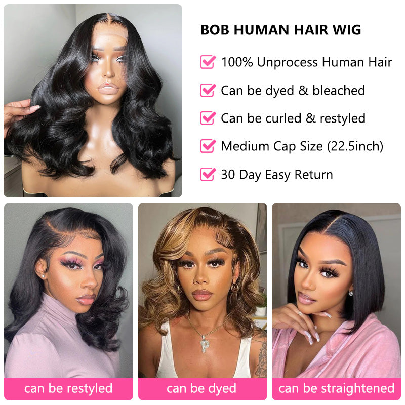 Brazilian Body Wave Wig 4*4 13*4 Transparent Lace Short Bob Wigs 100% Human Hair Wigs Blinghair