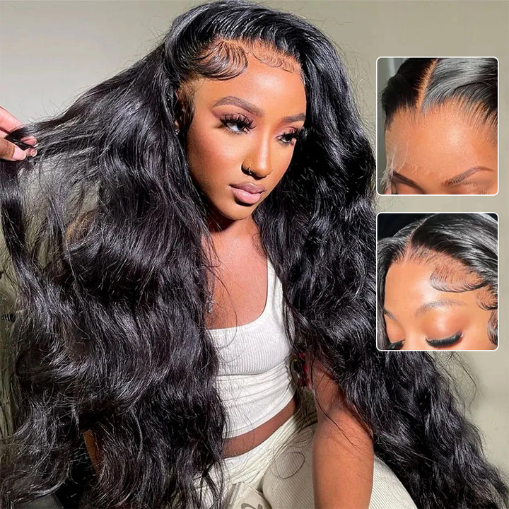 Transpirable suave cabello virgen cuerpo onda 13x4 13x6 HD encaje frente peluca derretida partido toda la piel 