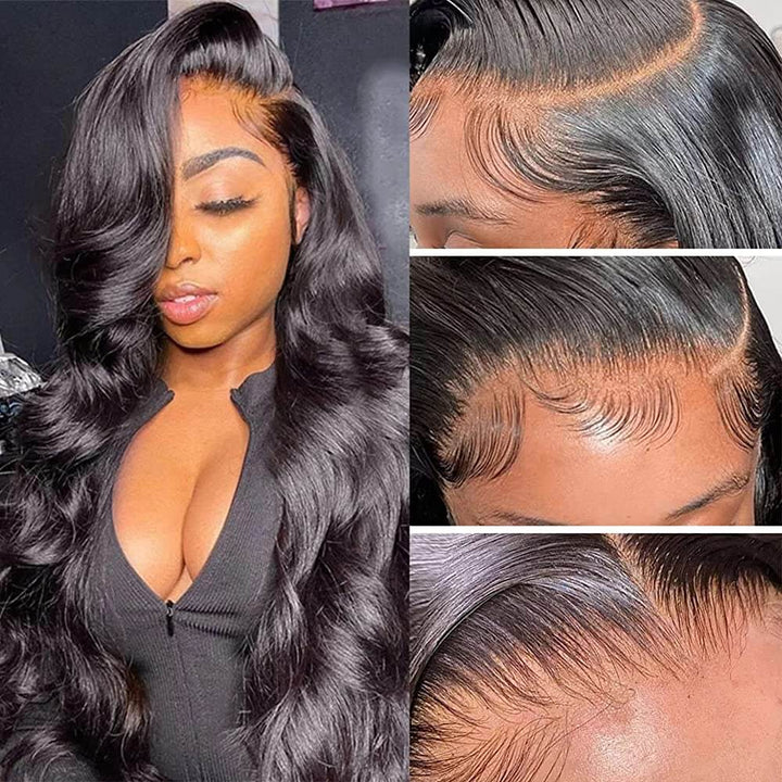 Body Wave Free Part Natural Black 13x6 Lace Frontal Wig Human Hair Wig