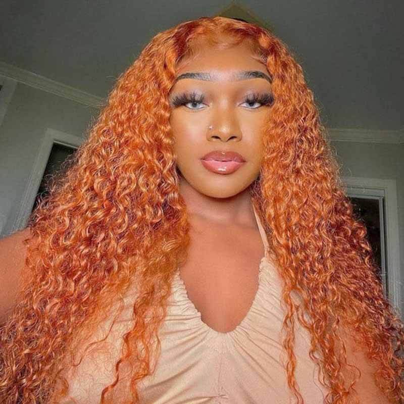 Ginger Orange Color Deep Wave Human Hair Lace Front Wig Pre-Plucked Color Wigs