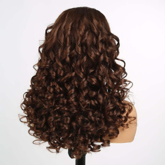 Spiral Curly #4 Dark Brown Pre-plucked Natural Hairline Glueless Human Hair Wig