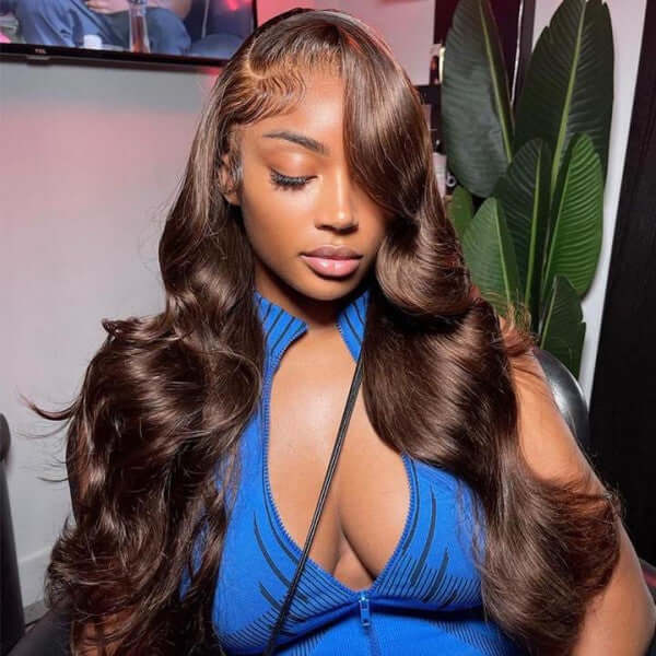 Wear And Go #4 Chocolate Brown Colored Straight Human Hair 13x4 13x6 Glueless Lace Frontal Wig